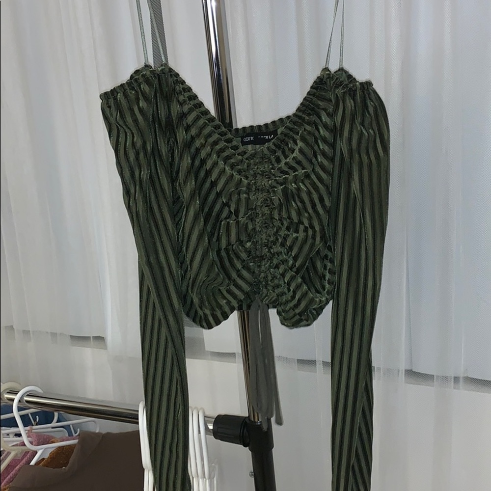 Green velvet off the shoulder top